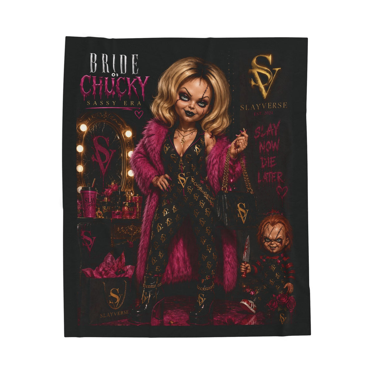 Bride of Chucky Sassy Era Plush Throw Blanket | SlayVerse™ Luxury Horror Collection