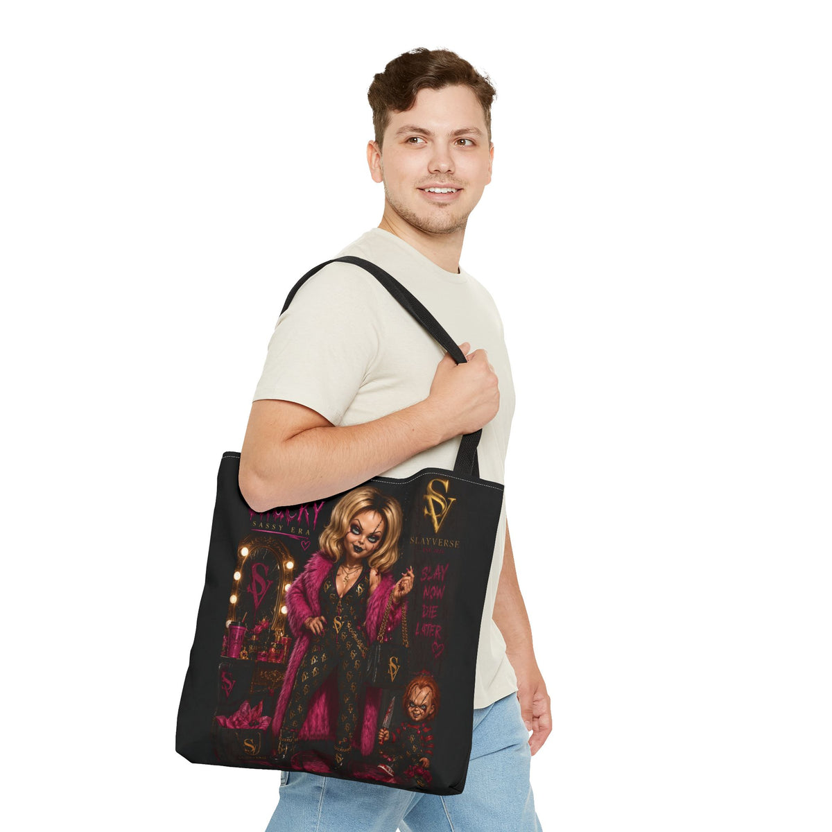 SlayVerse™ Bride of Chucky – Sassy Era All-Over Print Tote Bag